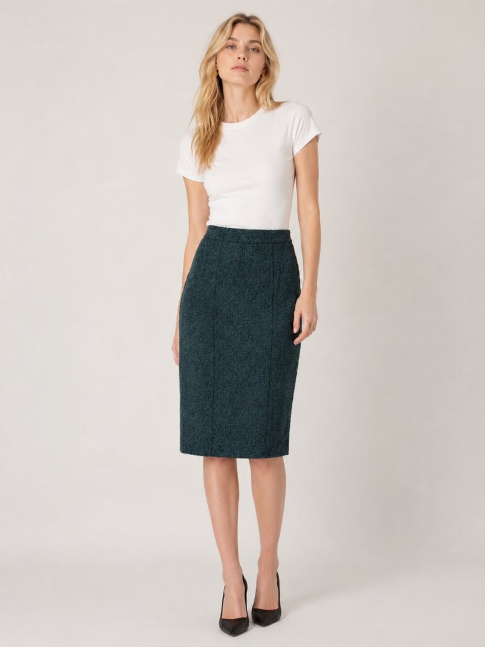 2/$30 Banana Republic Tweed Flannel Pencil Skirt Dark Emerald 4 #A4164